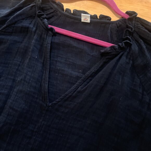 Old Navy Sz Xl Black Pockets Flutter Sleeve Crinkle Gauze Mini Swing Dress - Picture 7 of 12